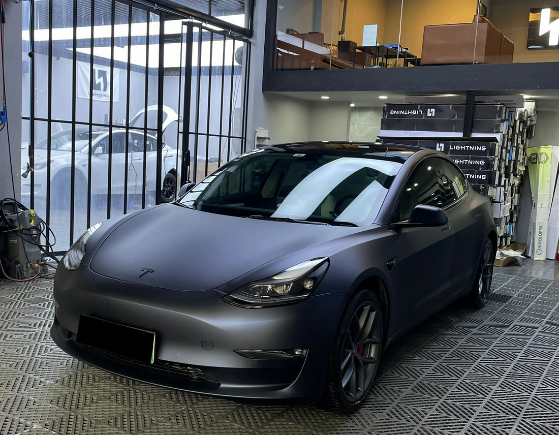 PET Satin Black Turn Blue Vinyl Wrap